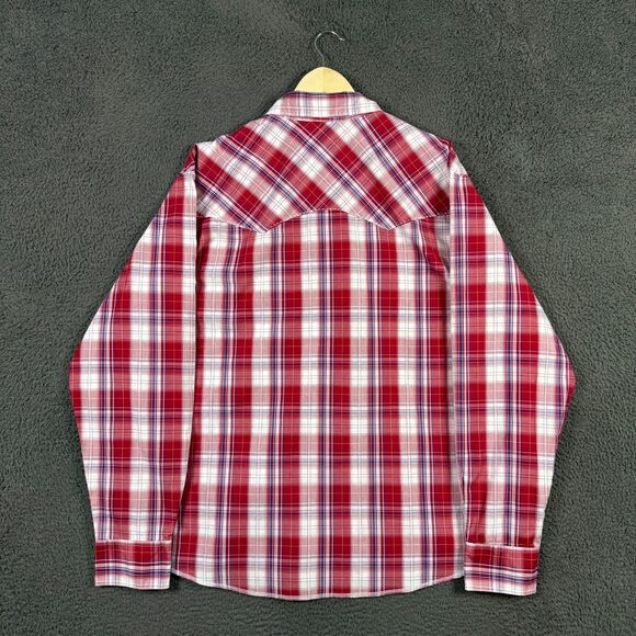 Wrangler Shirt Mens XXL Red Plaid Pearl Snap Western Button Up Long Sleeve - Picture 7 of 12